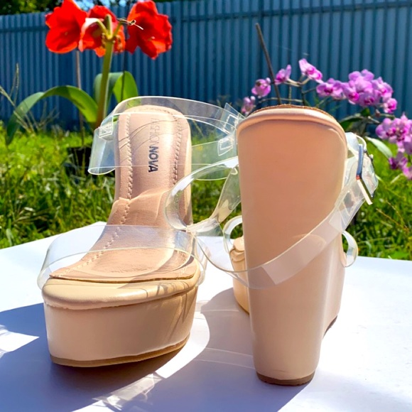 Fashion Nova Shoes - Fashion Nova Clear Nude Platform Wedge Heels 7 💕